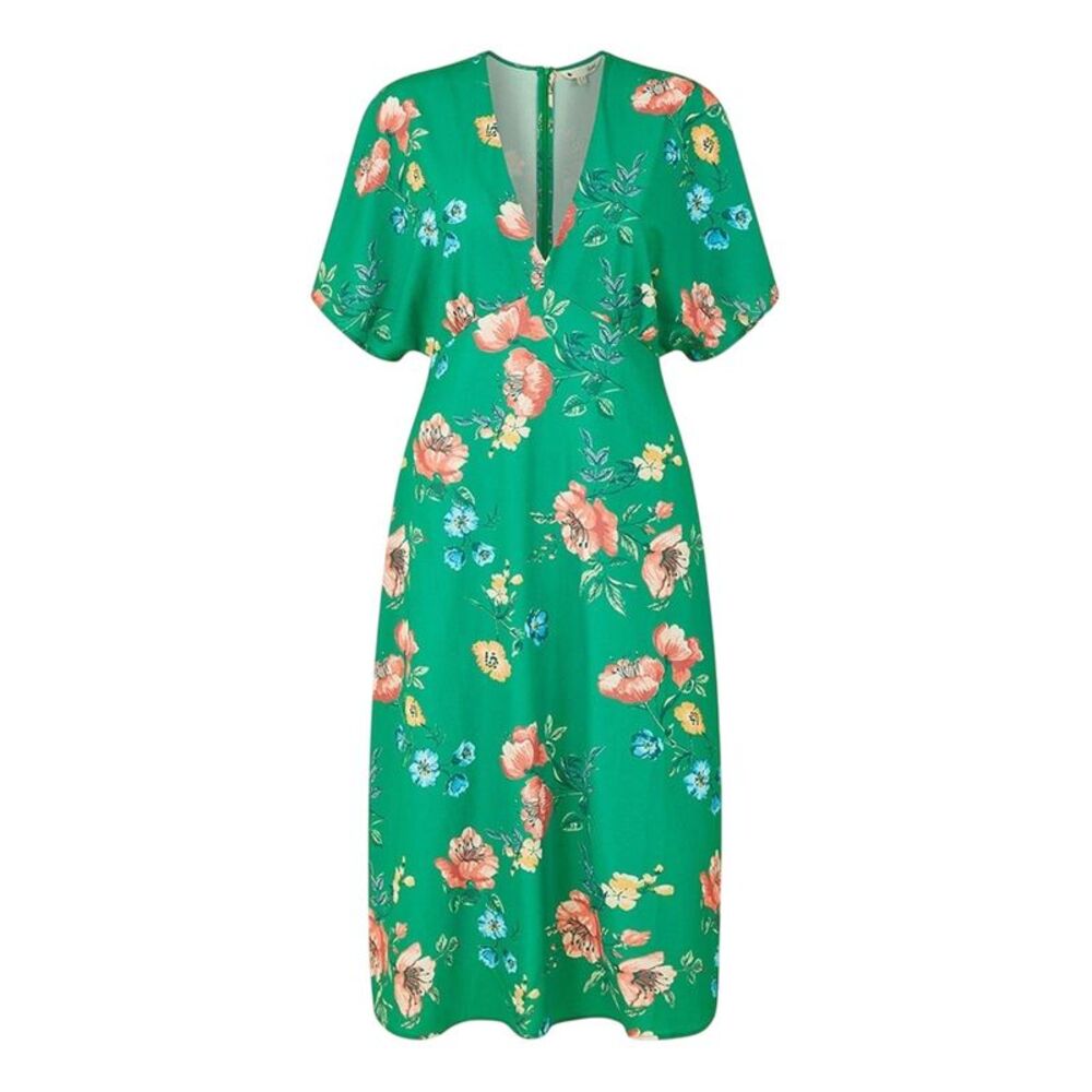 Yumi Womens/Ladies Floral Pattern Kimono Sleeve Wrap Dress / Green